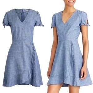 JCREW Chambray Blue V-Neck Ruffle Dress 2